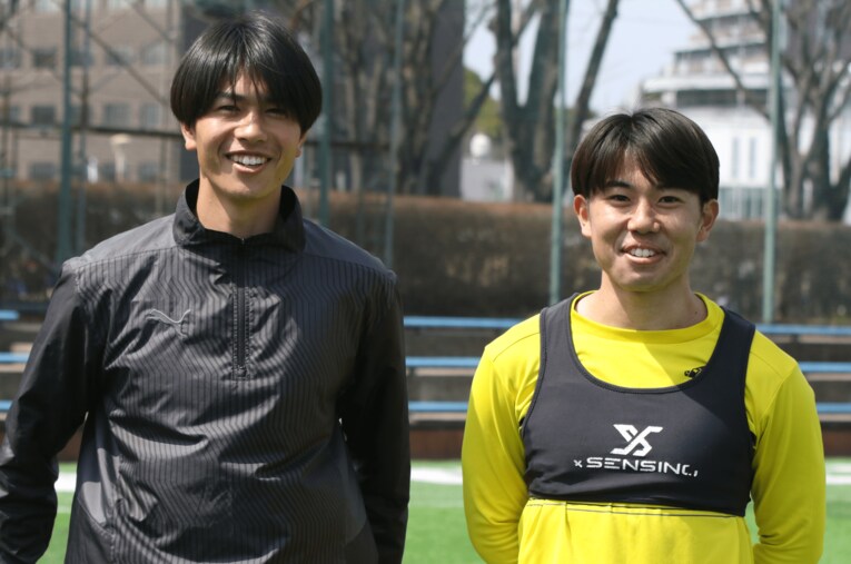 今季から筑波大のヘッドコーチに就任した戸田伊吹とチームの中核を担う田村蒼生（ともに4年） ／ photograph by Takahito Ando