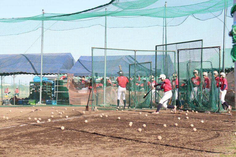稲城シニアのトレーニング風景。意外にも大阪桐蔭への進学は平嶋が初だという　©Genki Taguchi