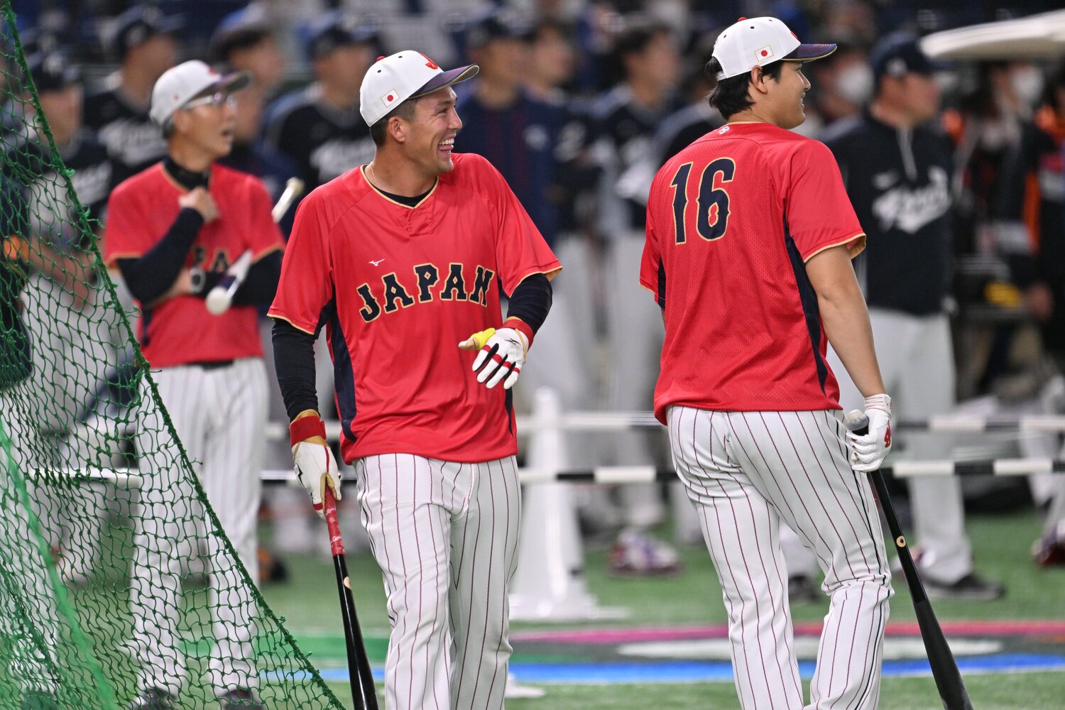 韓国戦前の打撃練習で。連日、大谷翔平との楽しそうな姿が見られる　©Naoya Sanuki