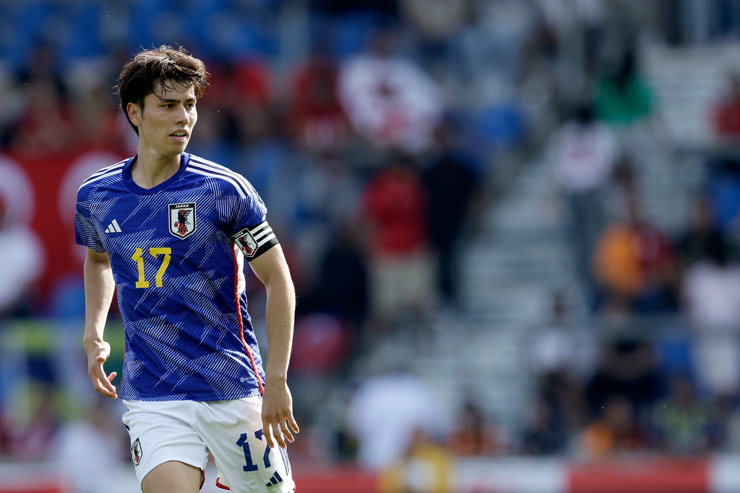 ドイツ戦でダメ押しの4点目を決め、トルコ戦ではキャプテンマークを巻いた田中碧　©Getty Images