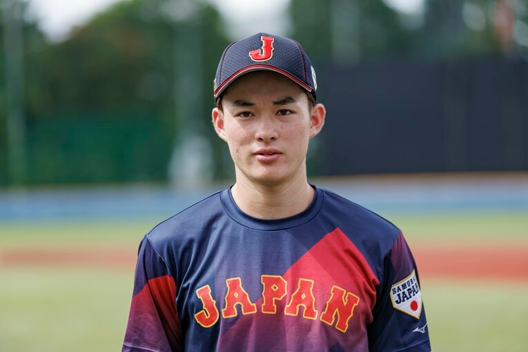 野球U-18日本代表の練習にて撮影。慶応の丸田湊斗　©Kichi Matsumoto