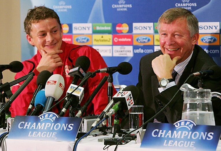 現役時代のスールシャールとファーガソン監督（ｃ）Getty Images