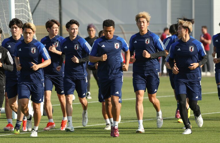 韓国戦からカタール戦に向けての練習風景　©JIJI PRESS
