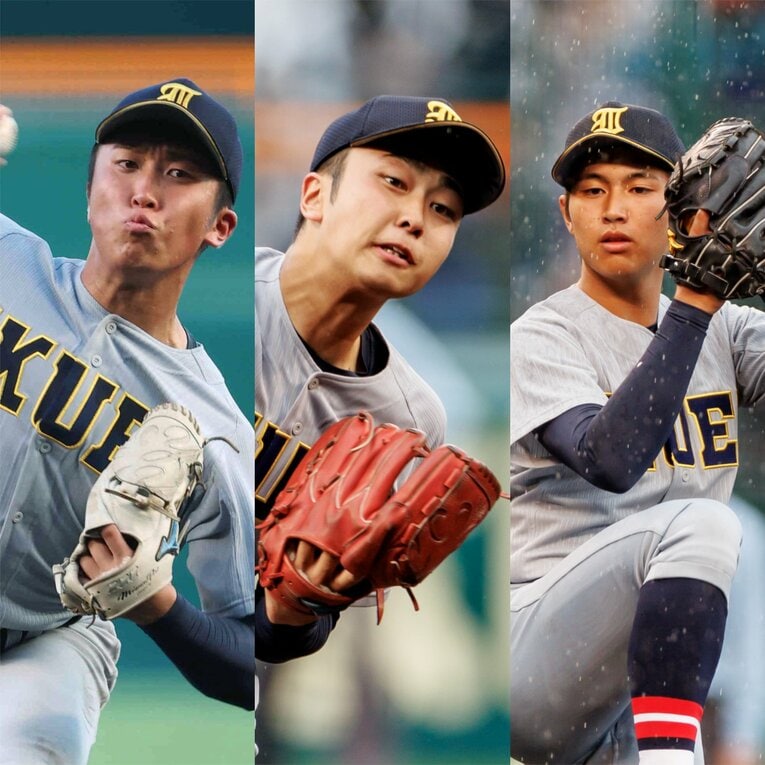 湯田、高橋、仁田の3人は「150kmトリオ」として甲子園前からの評判も高かった　©Kiichi Matsumoto