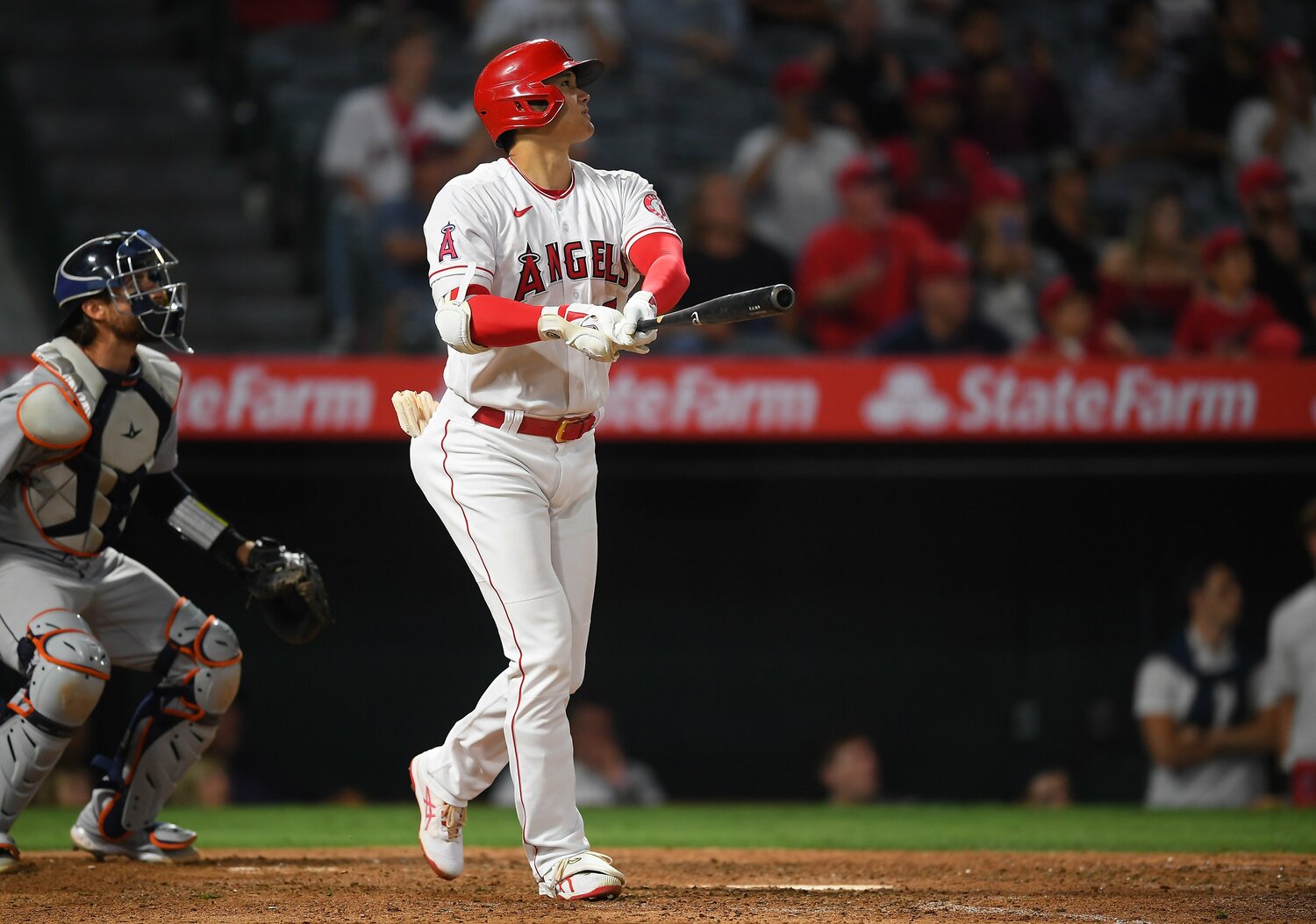 2021年6月、先発した翌日のデトロイト・タイガース戦で2本塁打を放った大谷　©︎Getty Images