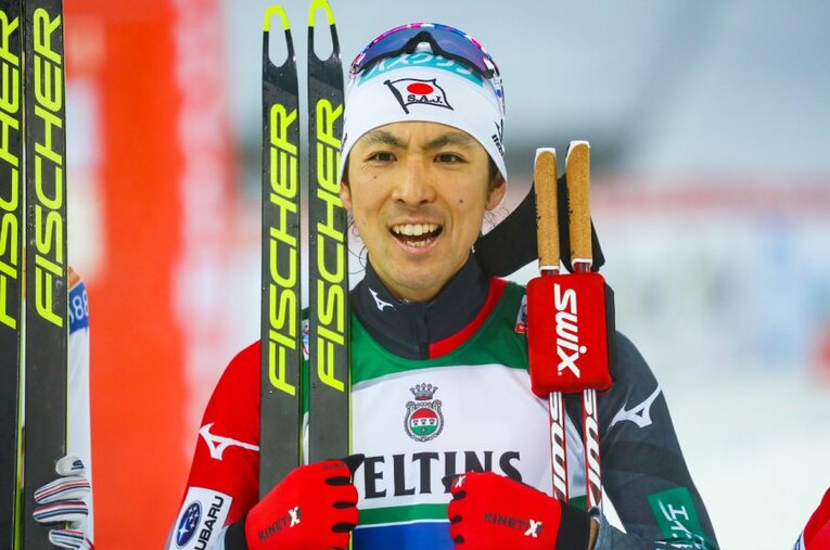 1月24日、ノルディック複合のW杯個人第8戦で優勝し、荻原健司と並ぶ19勝目を挙げた渡部 ／ photograph by JIJI PRESS