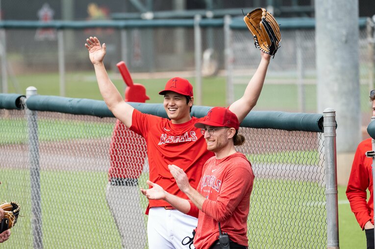 【未公開ショット多数！エンゼルス時代の秘蔵愛されショット】エンゼルス時代、スプリングキャンプでの大谷　©Nanae Suzuki