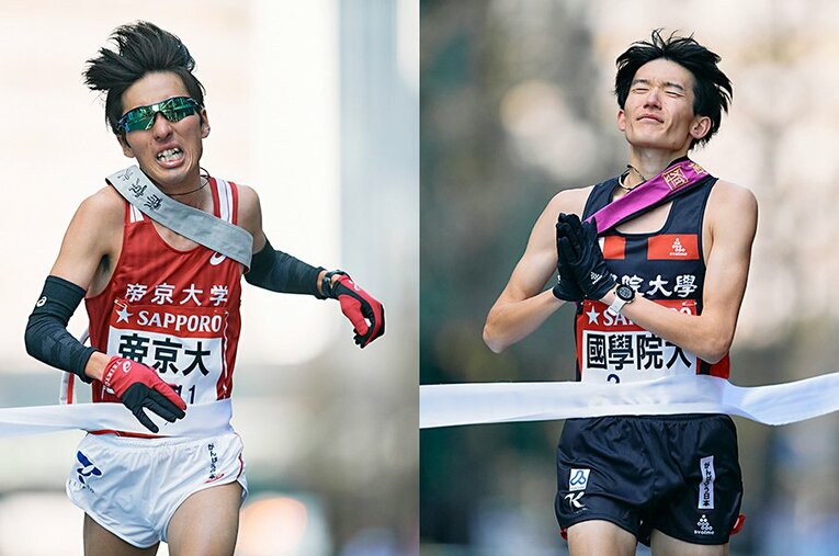 帝京大・山根昂希と國學院大・木付琳はそれぞれ8位と9位でゴールテープを切り、昨年に続いて連続する順位となった ／ photograph by Yuki Suenaga