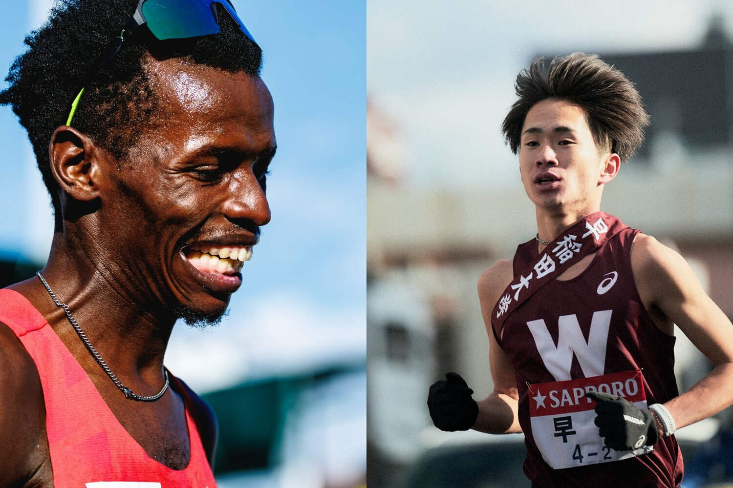 今大会ではついに実力を発揮、会心の笑みを浮かべた城西大のキムタイ（左）と、同じ2区を沸かせた早大・山口（右）を大関に推挙　©Kiichi Matsumoto(L)/Yuki Suenaga(R)