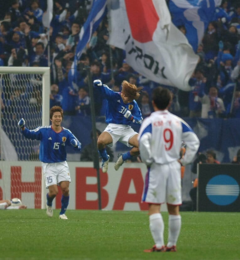 2005年2月のドイツW杯アジア最終予選。北朝鮮戦のロスタイム、劇的な決勝ゴールを決めた大黒　©Sankei Shimbun