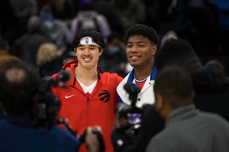 八村との日本人対決も見納め（2022年1月）©︎Scott Taetsch/Getty Images