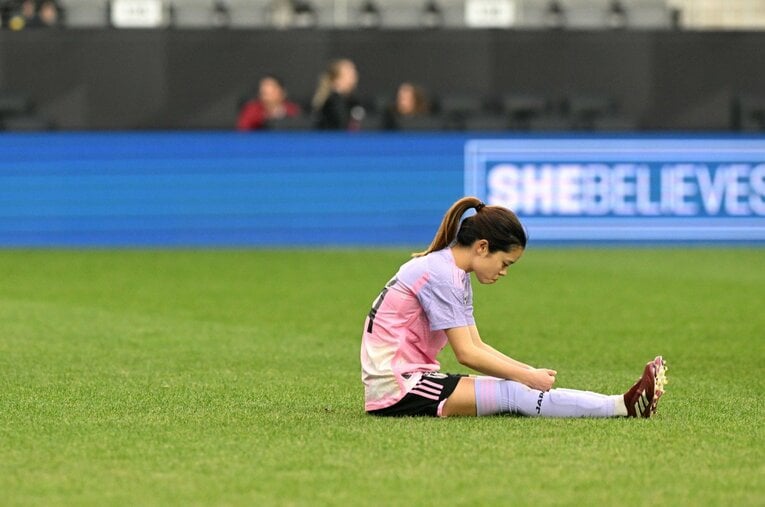 4月のSheBelieves Cupは連敗に終わったなでしこジャパン。パリ五輪でも戦うブラジルに敗れた後、長谷川は涙を流した ／ photograph by JFA/AFLO