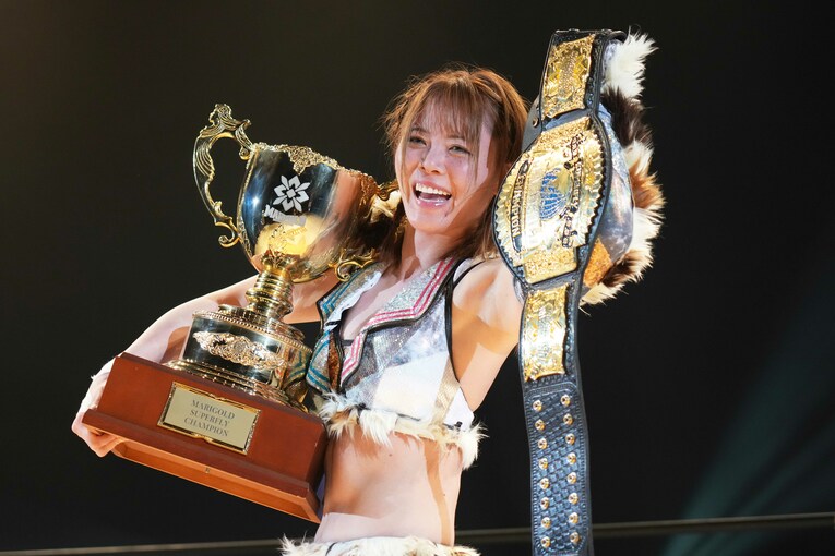 スーパーフライ級王者になったマリーゴールドの岩谷麻優はノアのリングにも上がった　©Essei Hara