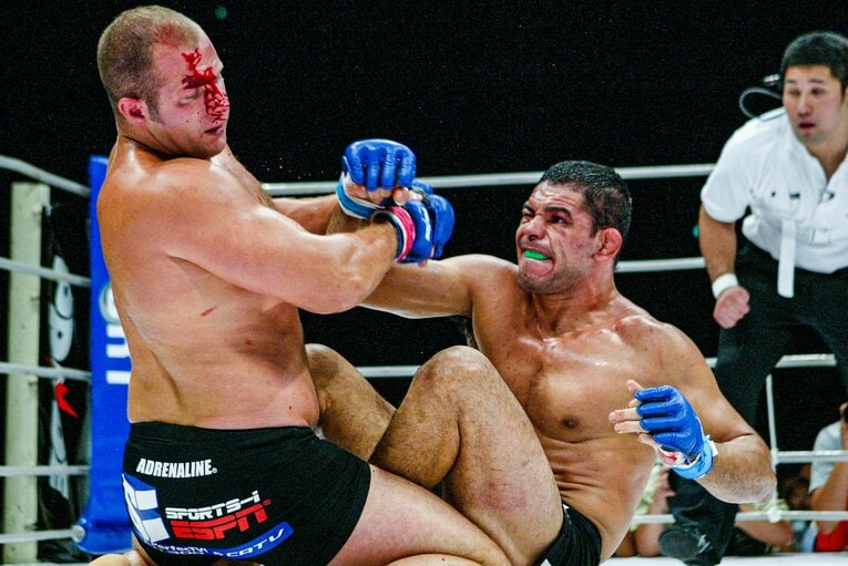 1ラウンド、偶然のバッティングによってヒョードルが出血