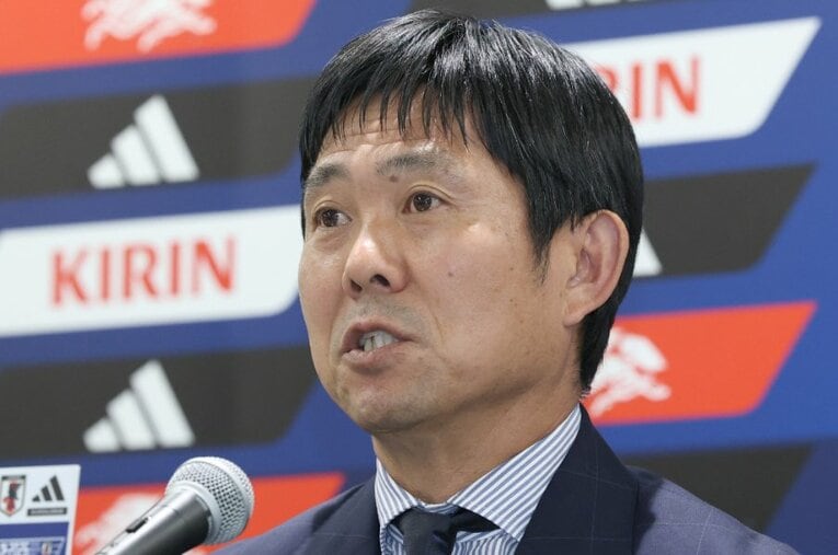 W杯から帰国した森保一監督の記者会見。自身の進退については明言しなかった ／ photograph by JIJI PRESS