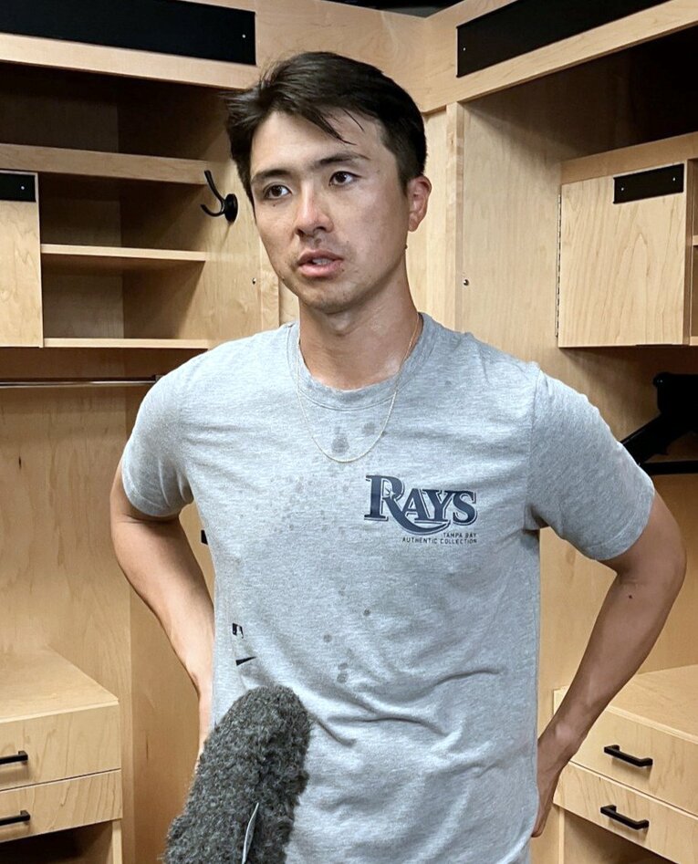 2024年3月、オープン戦の登板後、取材に応じた上沢直之 ©JIJI PRESS