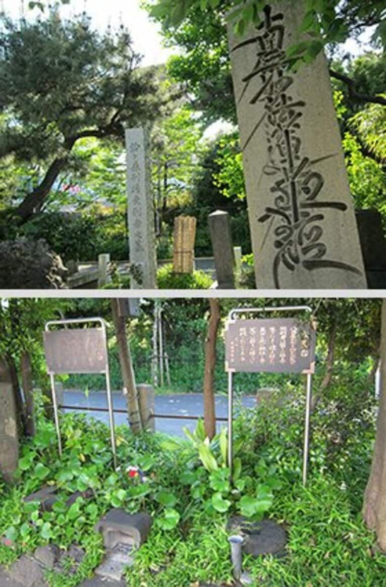 【写真上】 鈴ヶ森刑場受刑者之墓。訪れた人は、必ず合掌礼拝するように。
【写真下】 右が火炎台で左が磔台。