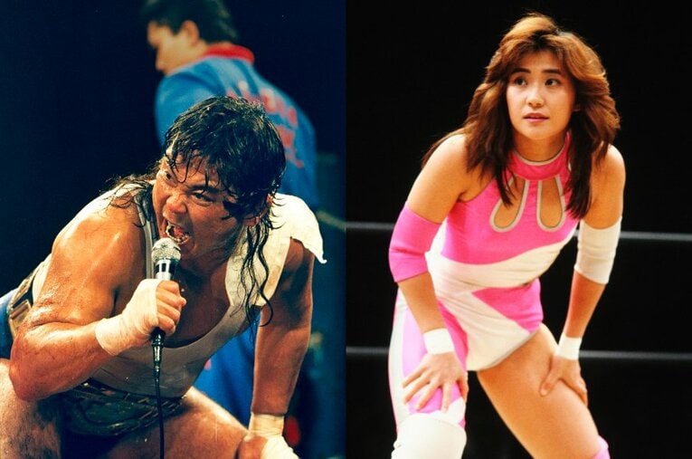 L）日本に男女混合団体を定着させた大仁田厚、R）日本初のミックスドマッチにも出場した工藤めぐみ ／ photograph by AFLO