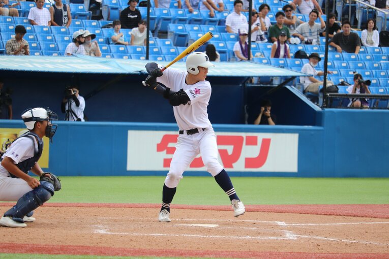 関東一戦では光永のバットから快音は響かず　©︎Yu Takagi