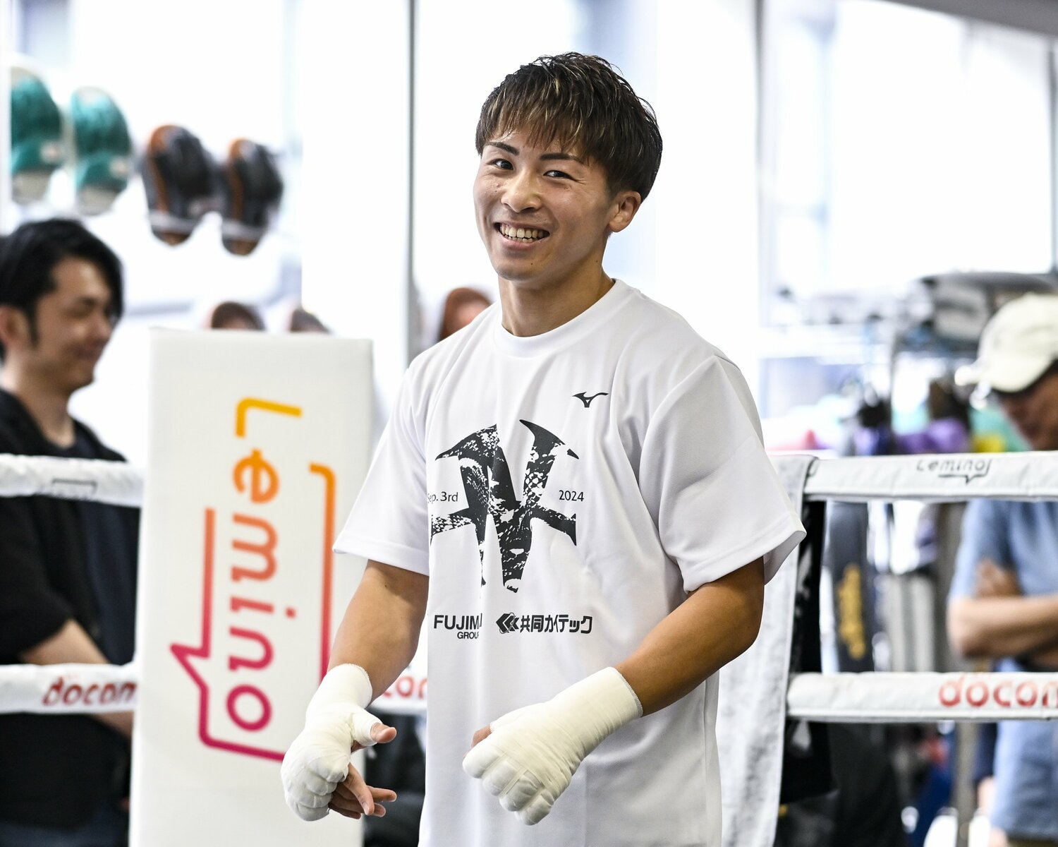 公開練習で笑顔を見せた井上尚弥(8月21日)©︎Hiroaki Yamaguchi