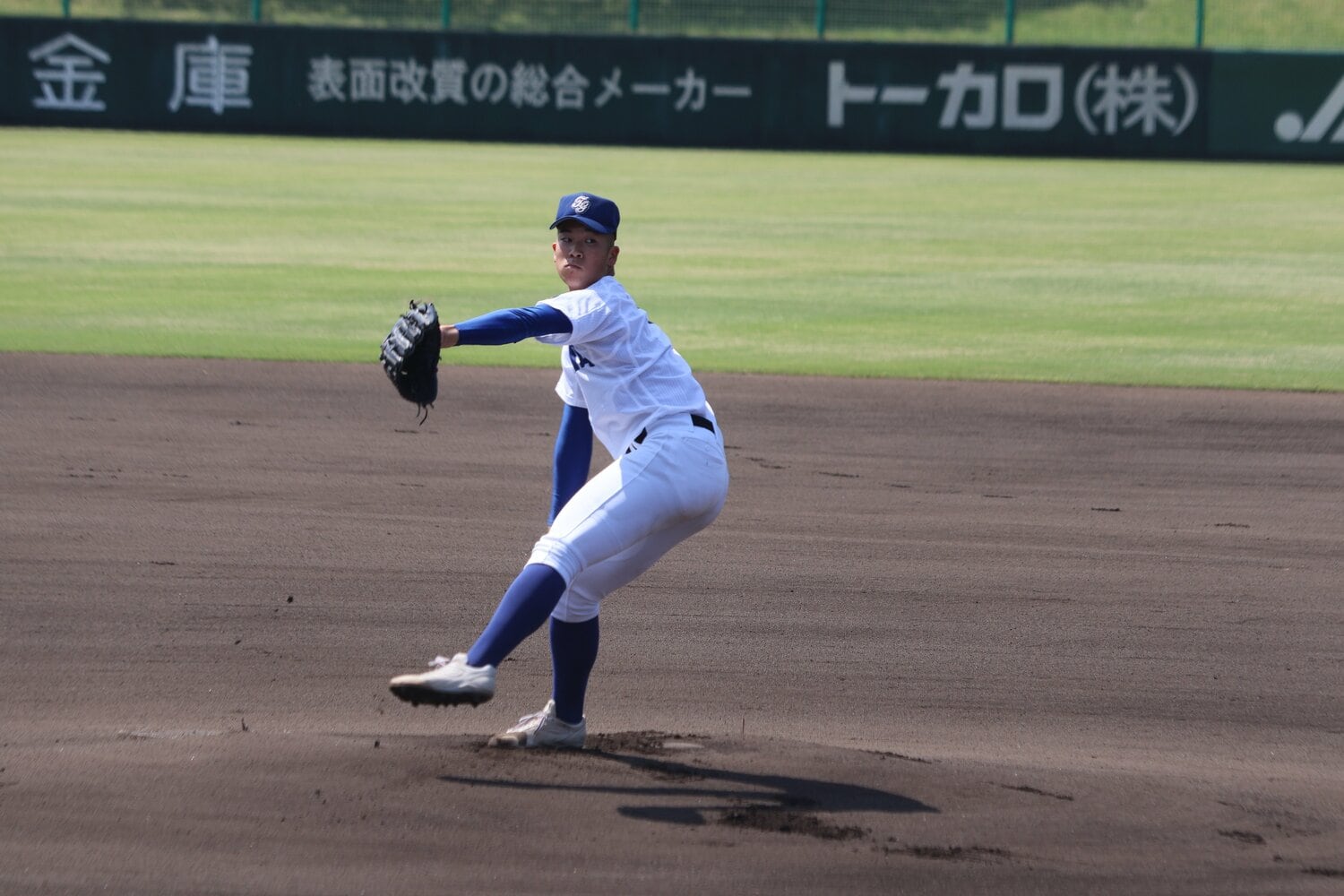 滝川高校の新井。投手挑戦後、数カ月で150キロを超えるなどそのポテンシャルは高く評価されていた　©Fumi Sawai