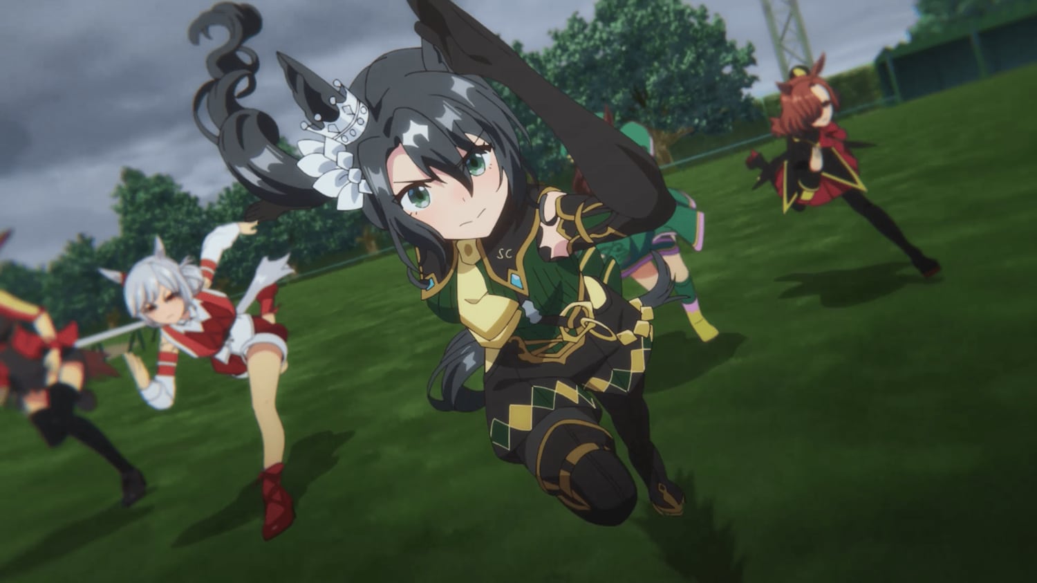 サトノクラウン。黄色と緑を基調とした勝負服　©2023 アニメ「ウマ娘 プリティーダービー Season 3」製作委員会