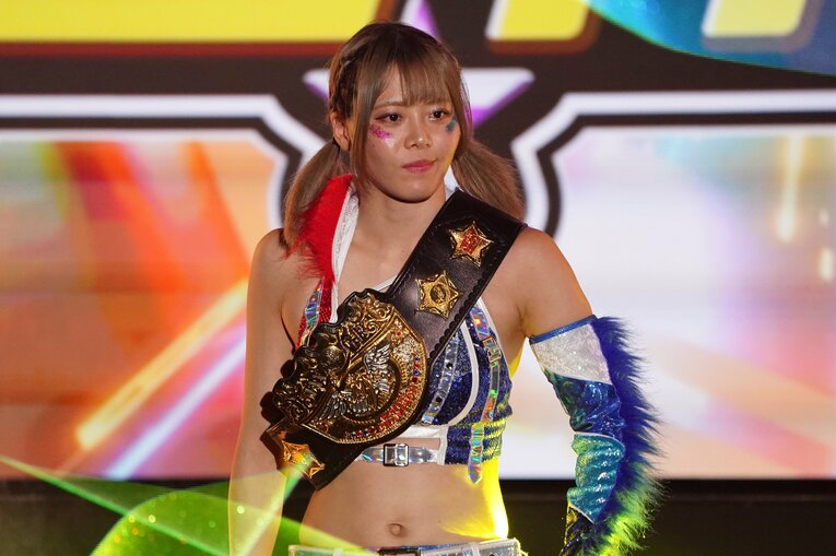 IWGP女子王座として「もっと防衛戦をやりたい」と語る　©Essei Hara