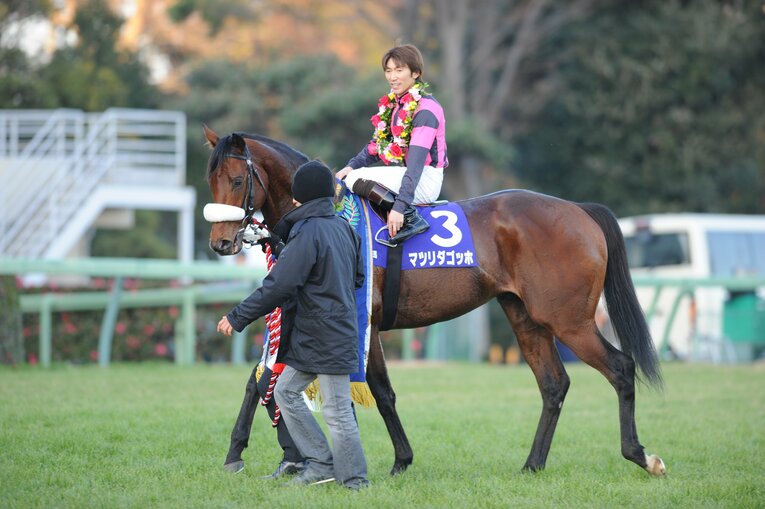 9番人気の低評価を覆して第52回有馬記念を制したマツリダゴッホと蛯名正義　©BUNGEISHUNJU