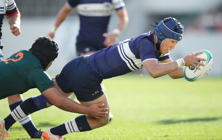 チーム唯一となった田中のトライの瞬間　©JIJI PRESS