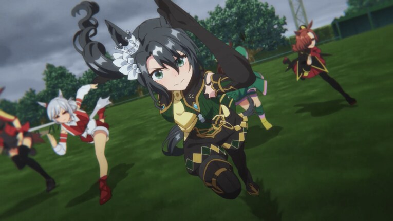 サトノクラウン。黄色と緑を基調とした勝負服　©2023 アニメ「ウマ娘 プリティーダービー Season 3」製作委員会