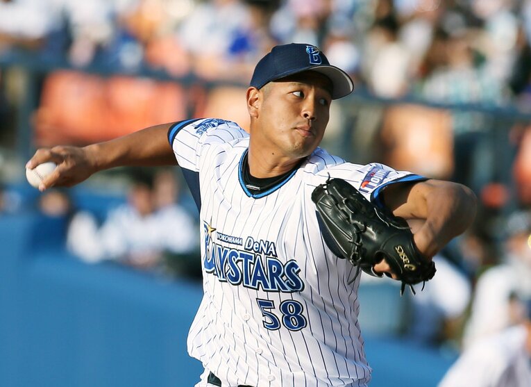 現役時代の大田阿斗里（2014年、当時24歳）。DeNAとオリックスで通算69試合に登板した　©JIJI PRESS