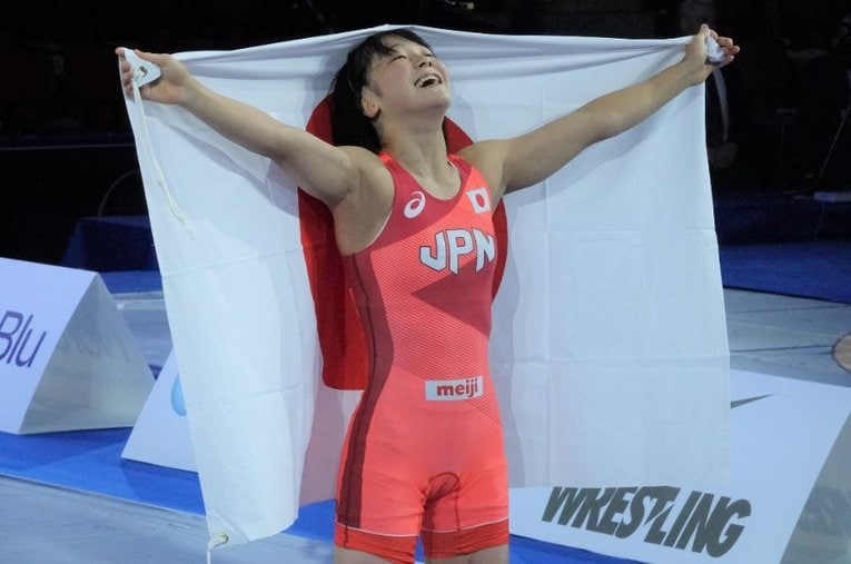 初出場の世界選手権で、1ポイントも失うことなく金メダルを獲得した藤波朱理 ／ photograph by Koji Fuse