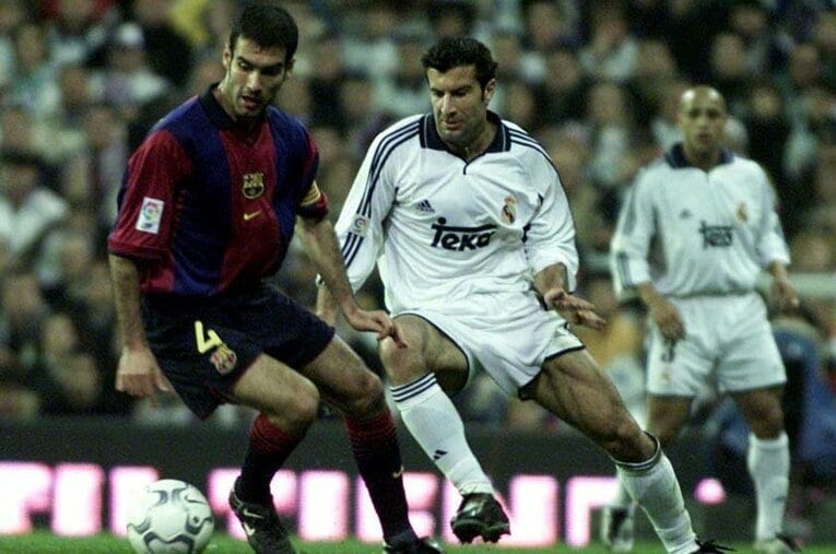 ジョゼップ・グアルディオラ＆ルイス・フィーゴ ／ photograph by Getty Images