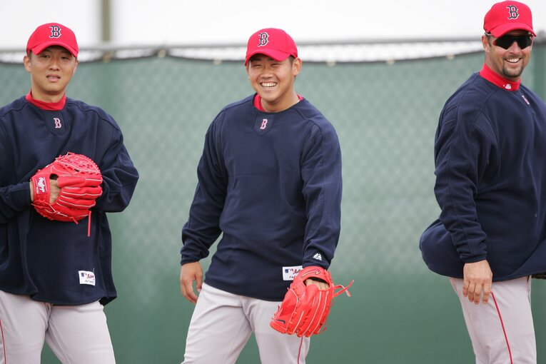 レッドソックス時代の松坂大輔、岡島秀樹（2007年）©︎Hideki Sugiyama
