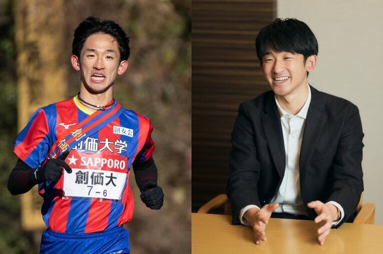 昨年の箱根駅伝まで創価大の6区として3年連続で山下りを任された濱野。卒業後に駒澤大を熱烈応援するようになったきっかけを聞いた ／ photograph by Nanae Suzuki(L)/Yuki Suenaga(R)
