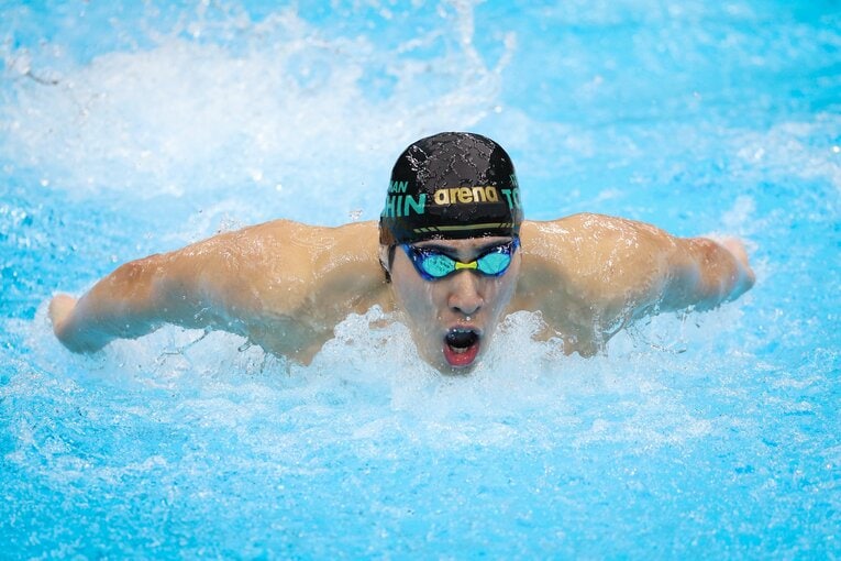 2月のコナミオープンでは200mバタフライで優勝し、復活の兆しを見せた　©JIJI PRESS