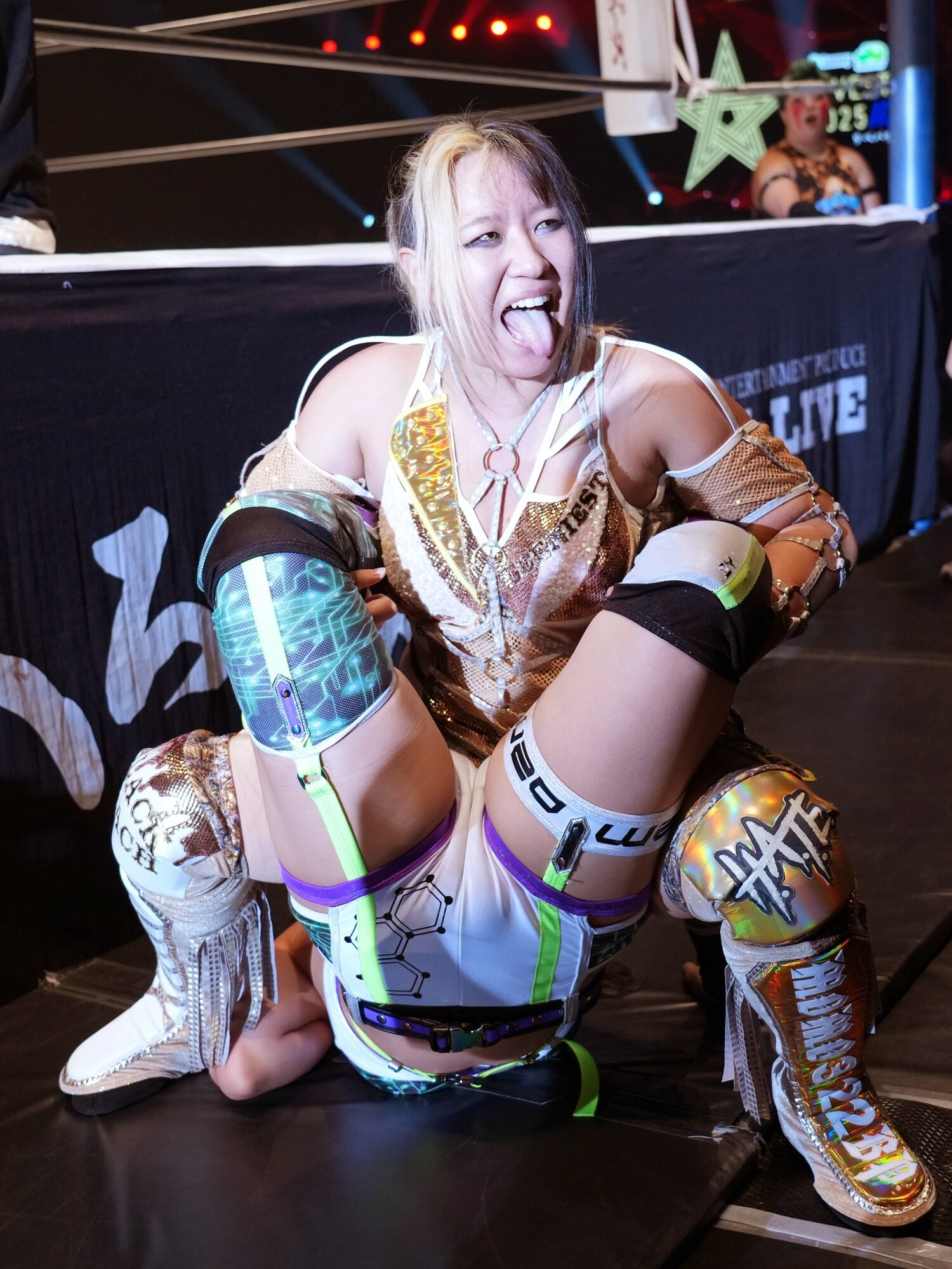 場外でAZMをボストンクラブに捕らえる渡辺桃 ©Essei Hara