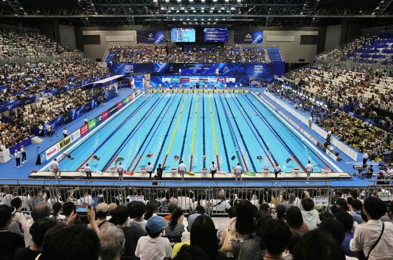 7月の世界水泳の会場となった福岡マリンメッセ。“地元開催”となった日本代表だが、銅メダル2個とメダルなしの1994年ローマ大会以来最低の成績となった ／ photograph by KYODO