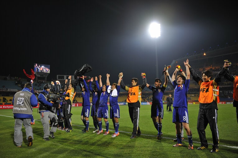 2010年W杯ではカウンター主体＋本田の1トップ起用がハマって決勝T進出を果たした　©Takuya Sugiyama/JMPA