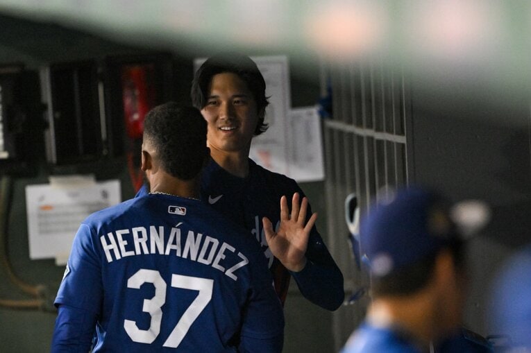 【Number現地撮影：大谷翔平の愛される日々】ドジャース再合流後の試合での大谷（写真は右に続きます）　©Nanae Suzuki