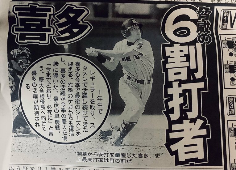 慶応義塾大学時代の喜多の活躍ぶりは「早稲田スポーツ」も大きく伝えるほどだった