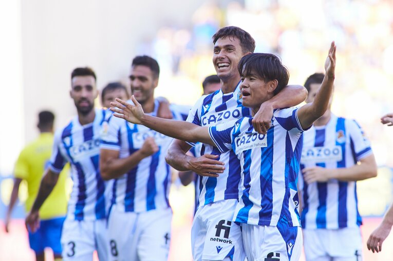 カディス戦の久保のゴール後　©Getty Images
