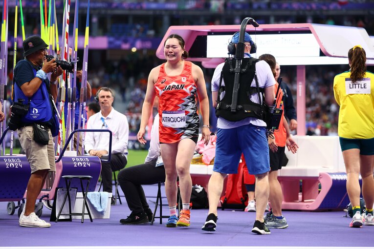 金メダルを獲得し、感情があふれだす北口榛花　©Ryosuke Menju/JMPA