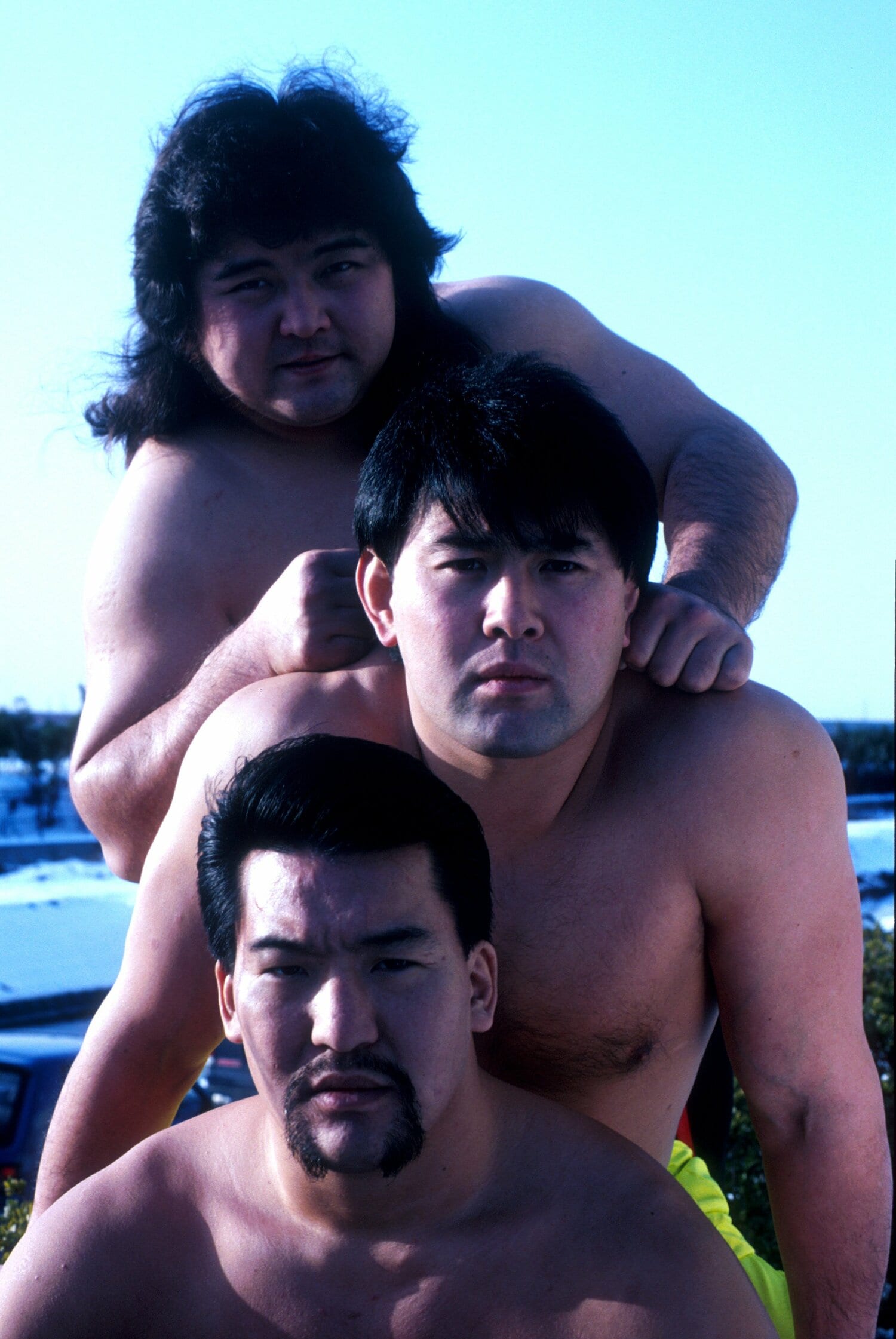 仲が良かった橋本真也、武藤敬司、蝶野正洋。1991年2月、埼玉で撮影