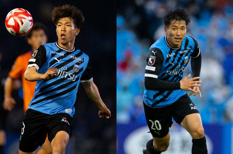 川崎フロンターレでFWのポジションを争う宮代大聖と山田新。ともに22歳、アカデミー時代から切磋琢磨してきた2人が思い描く“理想のFW像”とは ／ photograph by KAWASAKI FRONTALE