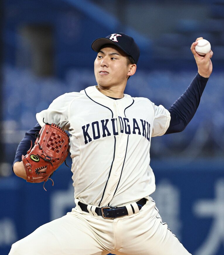 國學院大の竹内夏暉投手。好投手が揃う今季の大学サウスポー界の中でも評価は高い　©JIJI PRESS