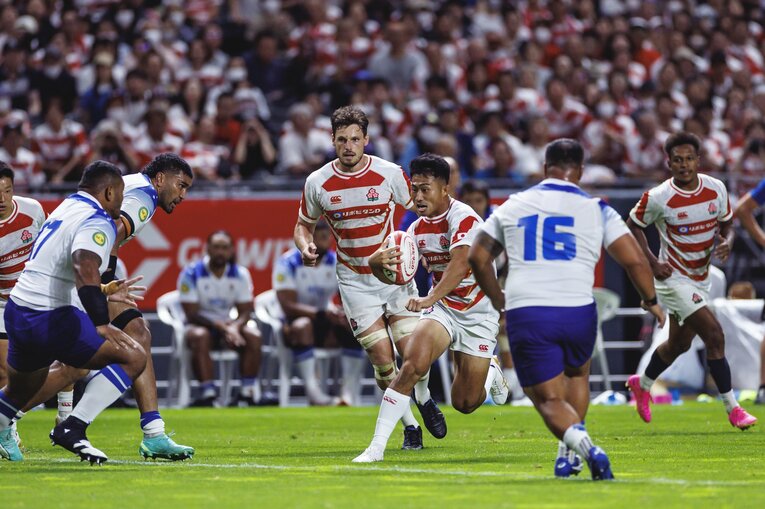 W杯に向けて猛アピール中のCTB長田智希。鋭いステップでスタジアムを沸かせた　©︎Kiichi Matsumoto