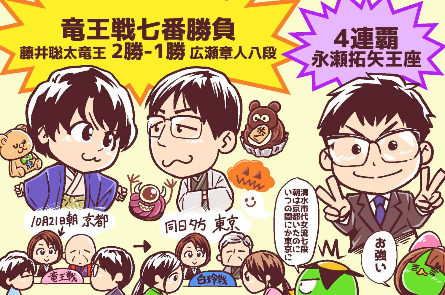 ※クリック、スワイプすると「イラストで振り返る将棋界・各月のハイライト」などがご覧になれます　©Junsei Chida