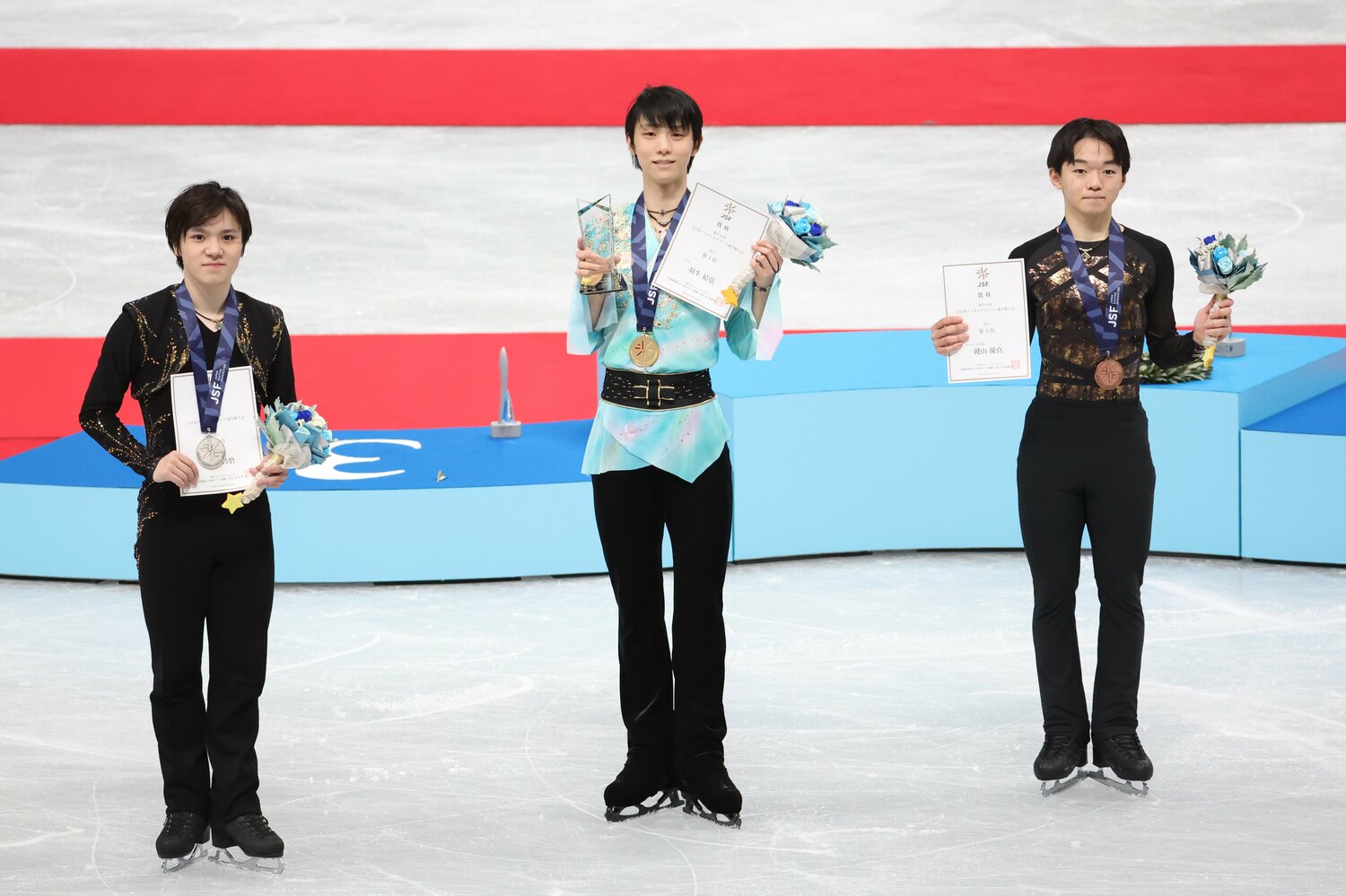 全日本選手権男子は、1位羽生、2位宇野昌磨、3位鍵山優真という結果に