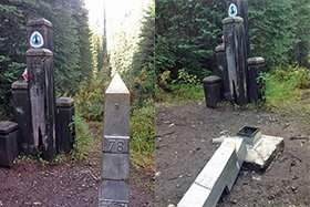 ゴール地点にあるモニュメント。手前の柱を解体するとサインブックが出てくる。 